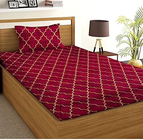 Image of Prime Collection 180 TC Cotton-Blend Single Size(90x60) Inch 1 Bedsheet with 1 Pillow Covers Single Bedsheet for Single Bed (Maroon)