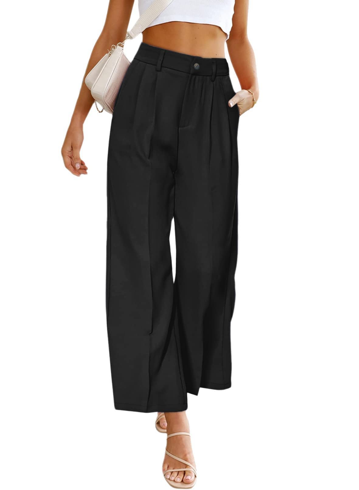 chouyatou Womens Elastic High Waisted Dress Pants Business Casual Work Pants Cropped Trousers