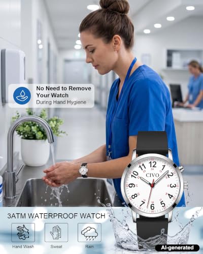 Image of CIVO Night-Light Nurse Watches for Women: Easy-Read Analog Waterproof Watch