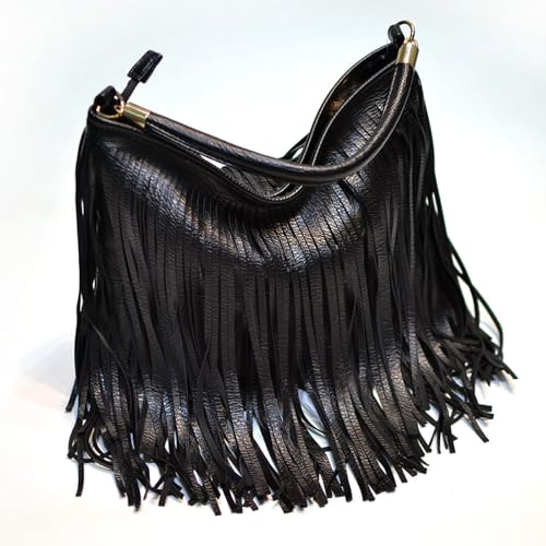 Sac à main femme CORIOS noir résistant et spacieux avec franges