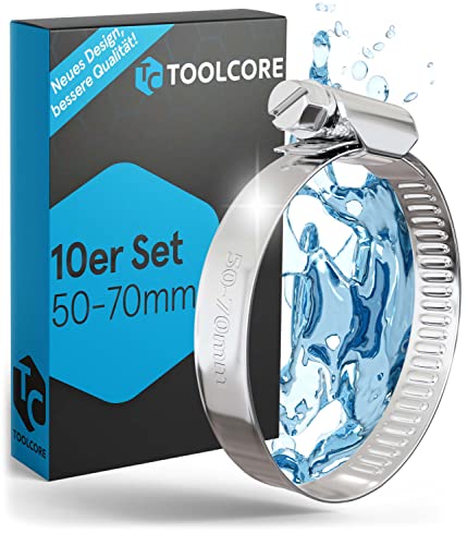 TOOLCORE® Schlauchschellen Edelstahl 50-70mm [Extra Stark] 10 Stück in Qualität W4 - Für Garten, Waschmaschine, Pool, KFZ - Schlauchklemmen, Schlauchschellen Set, Schellen, Klemmschelle… Cover
