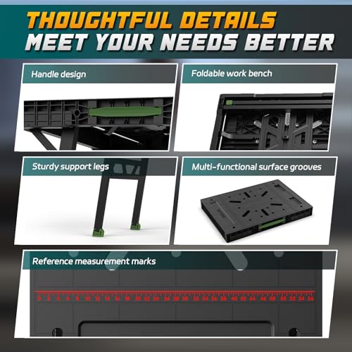 Foldable Work Bench,Easy Step Protable Work Table,34" W x 25" D x 31" H Lightweight Workbench wih 1650 LBS,Work Benches for Garage,Work Bench Suitable for Garage,Workshop and Home (Green) - Image 2