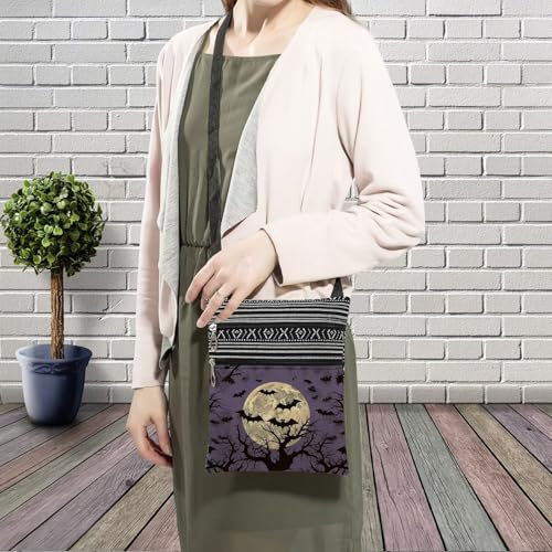 Halloween Night Bat Messenger Bag Small Ethnic Pattern Printed Adjustable Strap Crossbody Zipper Bag Halloween Night Bat Phone Bag Wallet Cute Shoulder Handbag for Women3