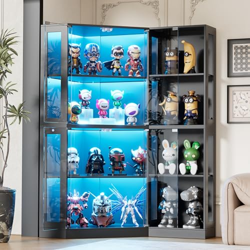 MSFE Vitrine en Verre avec LED, Armoire Vitrine pour Collection avec Capteur Intelligent, 2 Porte 8 étagères, Multifonction Meuble Vitrines LED Salon, Chambre,...