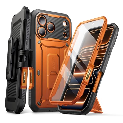 Image of SUPCASE for iPhone 17 Pro Case with Camera Control Button (Unicorn Beetle Pro), [Built-in Kickstand & Screen Protector] [Military-Grade Protection] Full Body Heavy Duty Phone Case, Coral