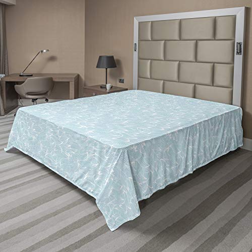 Ambesonne Abstract Flat Sheet, Ocean Inspired Hand Drawn Wave Pattern Lines and Swirls Soft Toned Palette, Soft Comfortable Top Sheet Decorative Bedding 1 Piece, King Size, Pale Blue White
