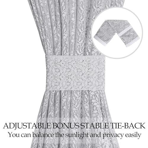Grey-Lace-French-Door-Curtain-Rod-Pocket-Leaves-Branch-Voile-Curtains-Light-Filtering-Small-Sidelight-Curtain-for-Glass-Door-Patio-Front-Door-Tieback-Included-2-Panels-25-x-40-Inch Grey Lace French Door Curtain Rod Pocket Leaves Branch Voile Curtains Light Filtering Small Sidelight Curtain for Glass Door Patio Front Door Tieback Included 2 Panels 25 x 40 Inch