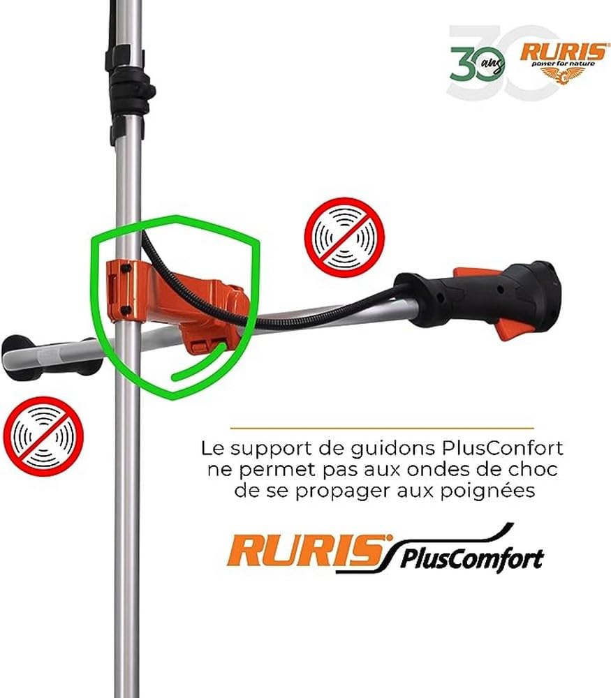 RURIS POWER FOR NATURE Desbrozadora térmica RR362 2 Tiempos 36,3 cm3, 2,4 CV, 255 mm – Arnés de Doble Balance, Asas ergonómicas de Dos segmentos