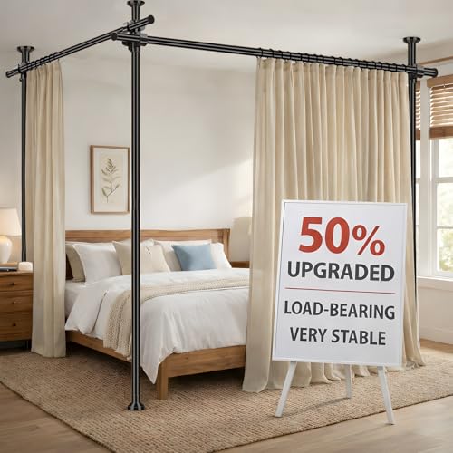 Room Divider No Drill Tension Curtain Rods Wall Divider for Room Separation (W) 35-200in×(H) 43-120in Adjustable, Heavy Duty Partition Space Separator Freestanding Tension Curtain Stand, Black