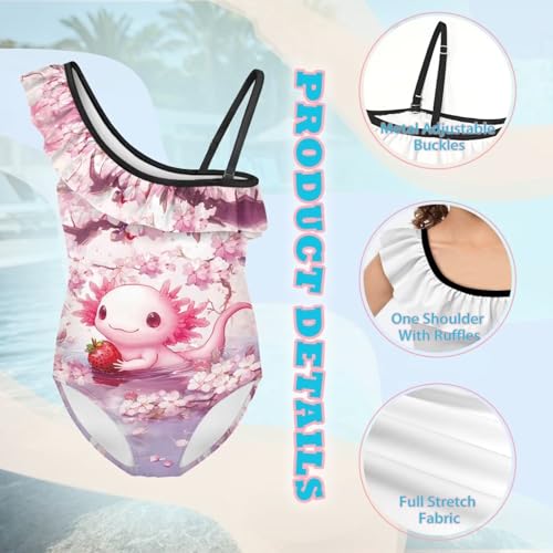 Girls One Piece Swimsuits Halter One Shoulder Ruffle Kids Bathing Suit Summer Quick Dry Beach Swimwear 3-14 Years3