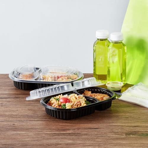 Image of Restaurantware-Chef 101 20 Ounce Meal Prep Containers, 100 Microwavable To Go Containers With Lids - Disposable, Freezable, Black Plastic Oval Food Containers, Pack Hot And Cold Food, For Takeaway