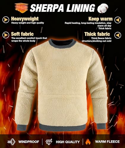 ZITY Mens Thermal Shirts Long Sleeve Crewneck Sweatshirt Thermal Warm Plain Sweatshirts Thick Heavyweight Sweatshirts Dark Grey - image 4