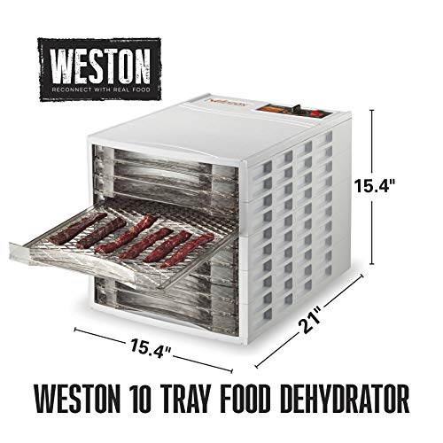 Weston Food Dehydrator Machine For Beef Jerky, Fruit Leather, Herbs, Dog Treats, Vegetables, Meats, Bpa Free, Slide Out Drying Racks (75-0201-W), 10 Tray, Ultra Quiet Fan #TOP6