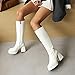 SOVANYOU White Knee High Boots for Women White Gogo Boots of the 70s Disco Tall Boot Square Toe Chunky High Heeled Patent Leather Long Boot