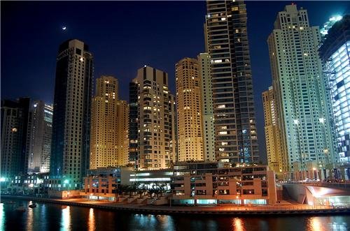 ConversationPrints DUBAI SKYLINE AT NIGHT GLOSSY POSTER PICTURE PHOTO uae arab emirates lights