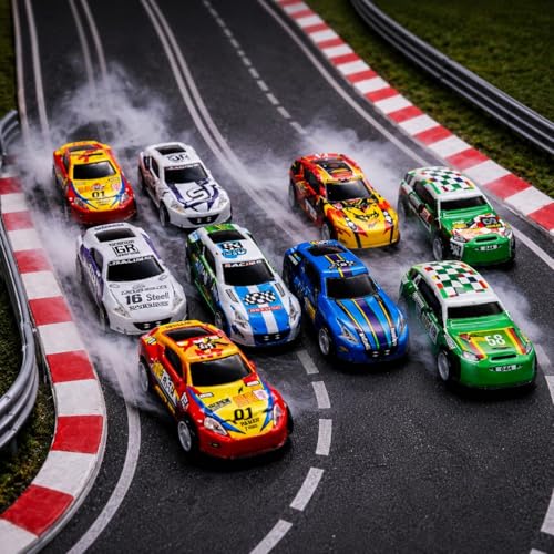 Image of Mini Racing Metal Pull Back Car Set 10 Pcs Die Cast Sports Cars High Speed Pull Back Action Toy with Metal Body Racing Vehicles Premium Hard Box Gift Pack for Kids Birthday Return Gift Collectible Set