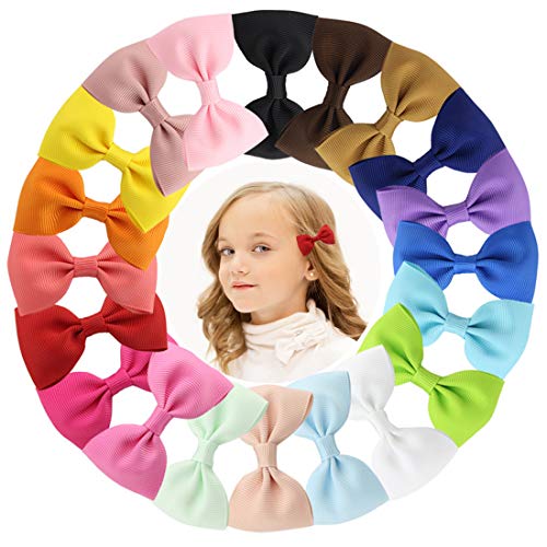 Lazos de pelo para niñas pequeñas de 2 pulgadas con lazo de grogrén y pinzas de cocodrilo para bebés y niñas pequeñas (20 colores)