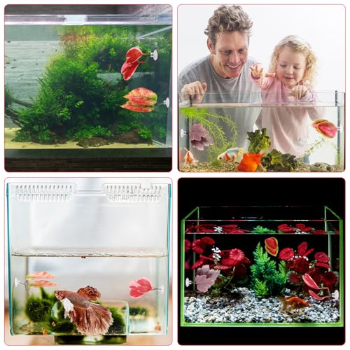 Image of 4pcs Betta Leaf Hammock, 4 Styles Adjustable Plastic Betta Bed Resting Spot Small Fish Tank Decor Decoration Accessories with Suction Cup & Bracket for Aquarium Four-Eyed Silk Fish Guppy to Rest (Red)