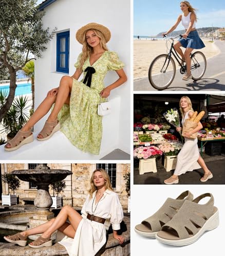 Image of Womens Wedge Sandals Platform Walking Sandals Open Toe Ankle Elastic Strap Casual Comfortable Summer Dressy