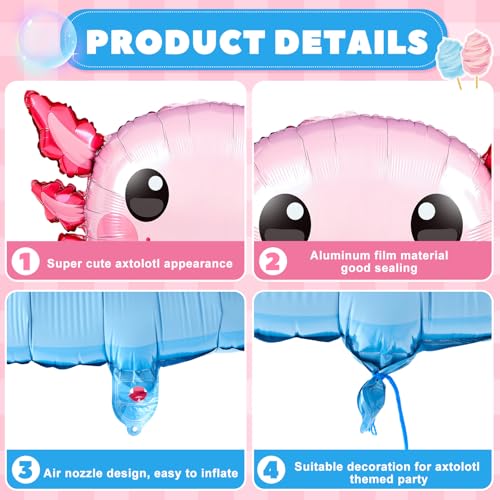 Image of 12 Pcs 34 Inch Axolotl Balloon Axolotl Birthday Party Decorations Aluminum Foil Inflatable Summer Supplies for Beach Themed Favor (Pink,Blue)