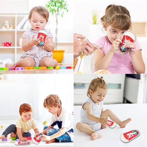 ElevaPulse 2 Stück Schnürschuh Aus Holz, Schuhe Binden Lernen Kinder, Schleife Binden Lernen Kinder, Frühpädagogische Lehrmittel Spielzeug, Schnürschuhe Lernwerkzeug Spielzeug