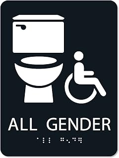 Alpha Dog ADA Signs - All Gender Bathroom Sign with Braille 8x6 inches Handicap Accessible 100% ADA Compliant for Your Business or Office Made in the USA (Black)