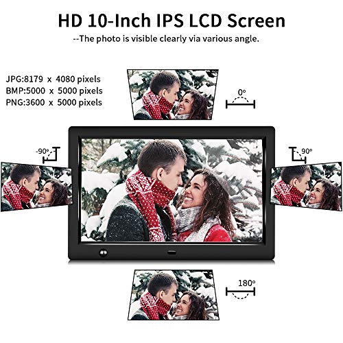 10 inch IPS Screen Digital Photo Frame, Digital Picture Frame with Motion Sensor, Timing Power On/Off, Support 1080P HD Video Player, Background Music, MP3, Calendar, USB Drive, SD Card [Jimwey] - Thumbnail 3