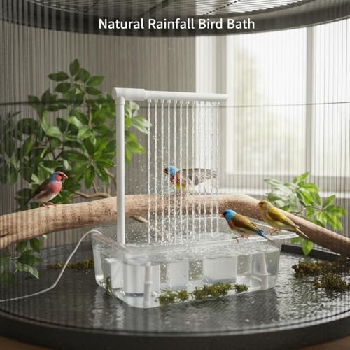 Baño automático para pájaros con simulación de lluvia para periquitos y aves 5