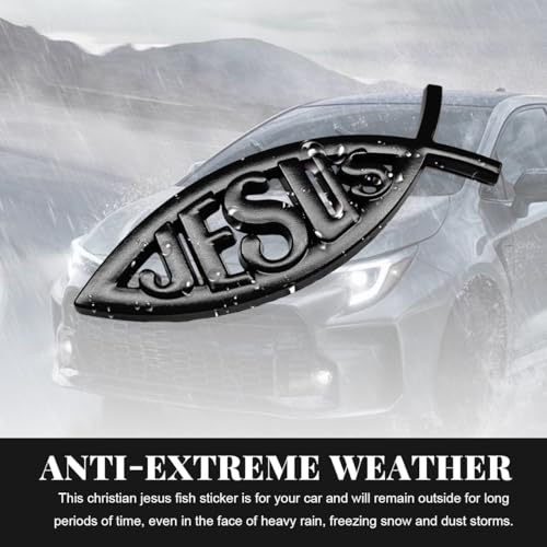 Image of DXNQ 2PCS Jesus Fish Decal Sticker, 3D Car Decal Jesus Christian Fish Symbol Chrome Emblem, Faith Fish Stickers Religious Metal Badge Auto Decor for Truck Motorcycle Fridge (Black)