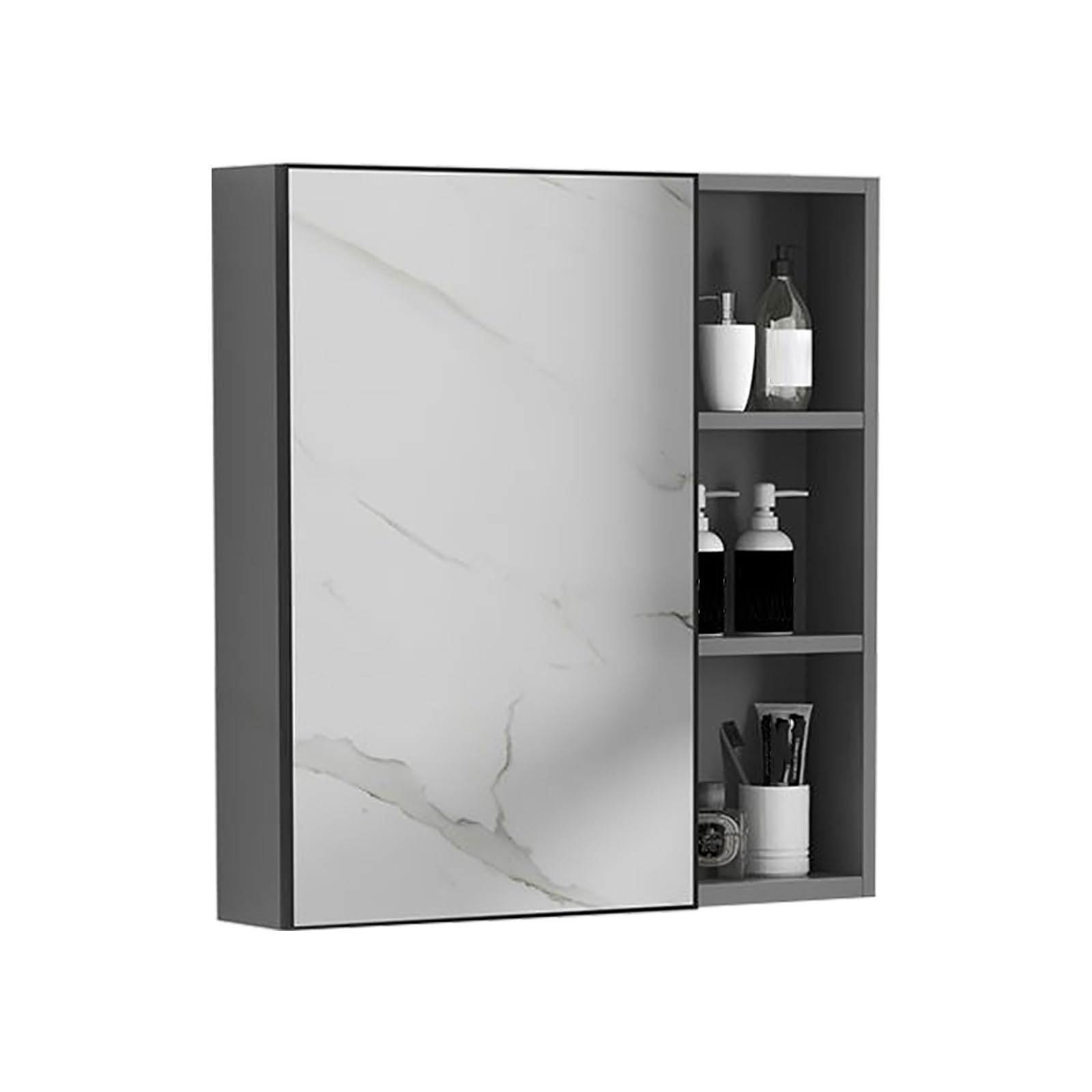 FGXHHS Wall-Mounted Medicine Cabinet Mirror - Gray Rectangle Bathroom Storage with Shelves, 55x65x11cm Space-Saving Solution for nized Living