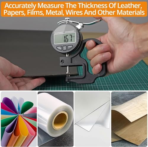 Image of Digital Thickness Gauge with Lever Handle - Electronic Micrometer Measuring Tool (0-12.7mm / 0.5 Inch) with LCD Display, 0.01mm Accuracy, Inch /MM Conversion (12.7mm)