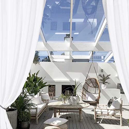 Lordtex Waterproof Indoor/Outdoor Curtains For Patio - Thermal Insulated, Sun Blocking Detachable Sticky Tab Top Blackout Curtains For Bedroom, Porch, Pergola, Cabana, 52 X 84 Inch, 2 Panels, White #TOP4