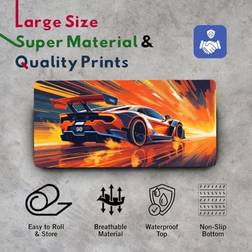 Image of Moto Edition Desk Mat 23x11 Inch - Racing-Themed Keyboard & Mouse Pad for Office, Home & Gaming | Non-Slip Rubber Base, Waterproof Surface, Supercar & Bike Inspired Table Mat (Speed Flame)