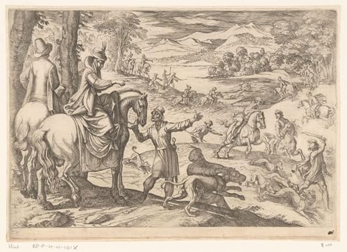 Tableaux peinture sur toile Chasse cerfs et loups Antonio Tempesta 60x90cm