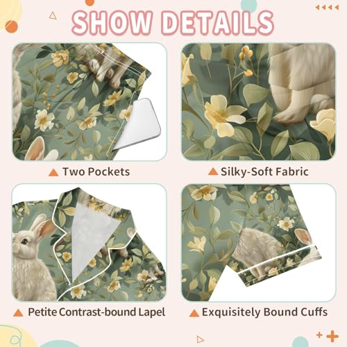 senya Flower White Rabbit Z Satin Summer Pajama Sets Silk Short Sleeve Button Down Sleepwear3
