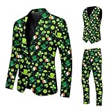 Traje de tres piezas estilo día de San Patricio con pantalones estampados a juego chaleco para ocasiones formales, Negro , M