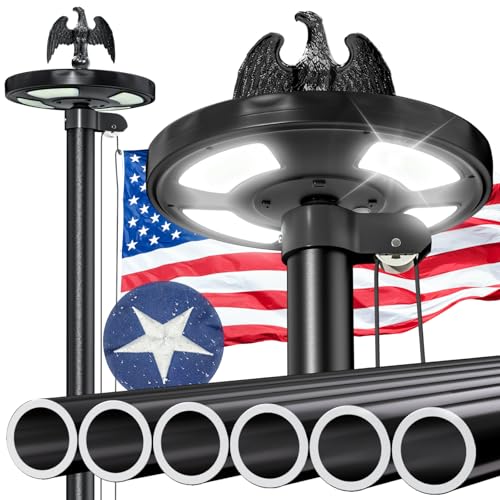 20 FT Heavy Duty Flag Pole with 144 LED Solar Light,12...