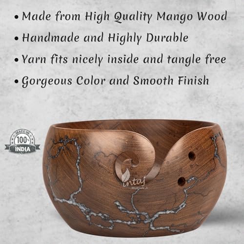 Image of INTAJ Wooden Yarn Bowl for Knitting and Crochet, 7 Inch No-Snag Holder