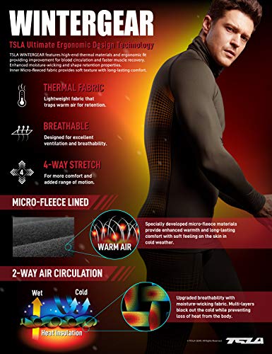 TSLA Men's Thermal Long Sleeve Compression Shirts, Mock/Turtleneck Winter Sports Running Base Layer Top, Heatlock Mock Neck(yut56) - Black & Charcoal, Medium - Thumbnail 6