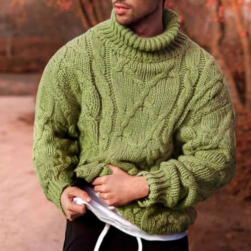 Fisherman Sweater Men's Turtleneck Chunky Knit Pullover Sweater Solid Color Pattern Sweater2