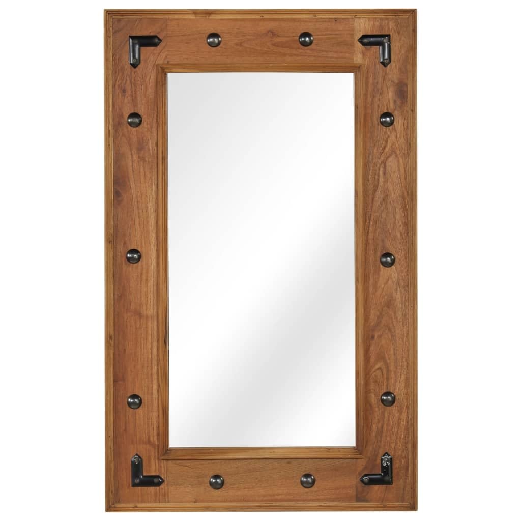 Lustro ścienne z litego drewna akacjowego, 50 x 80 cm, lustro ścienne ze szklaną ramą, lustro dekoracyjne do korytarza, łazienki, salonu, garderoby, lustro wiszące z rysunkiem słojów drewna i