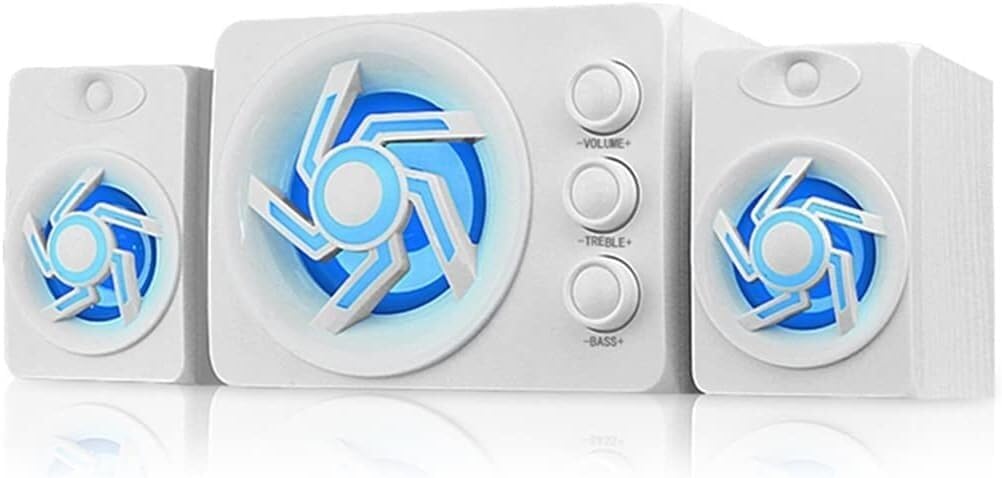 Computer Speakers for Desktop, with Colorful LED Light Desktop Computer Speaker with Subwoofer Perfect 2.1 Gaming and Multimedia PC Speakers(A)