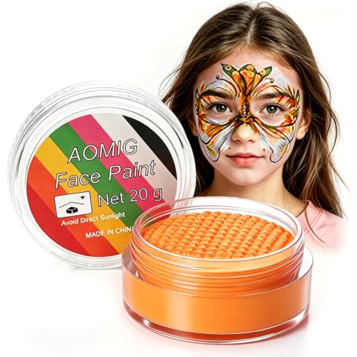 Aomig Face Body Paint Water Based Face Body Makeup Professional Face Palette Paint Single Cake Makeup Pigment Face Painting Supplies for Halloween Christmas Drama Stage Performance(Matte Orange)