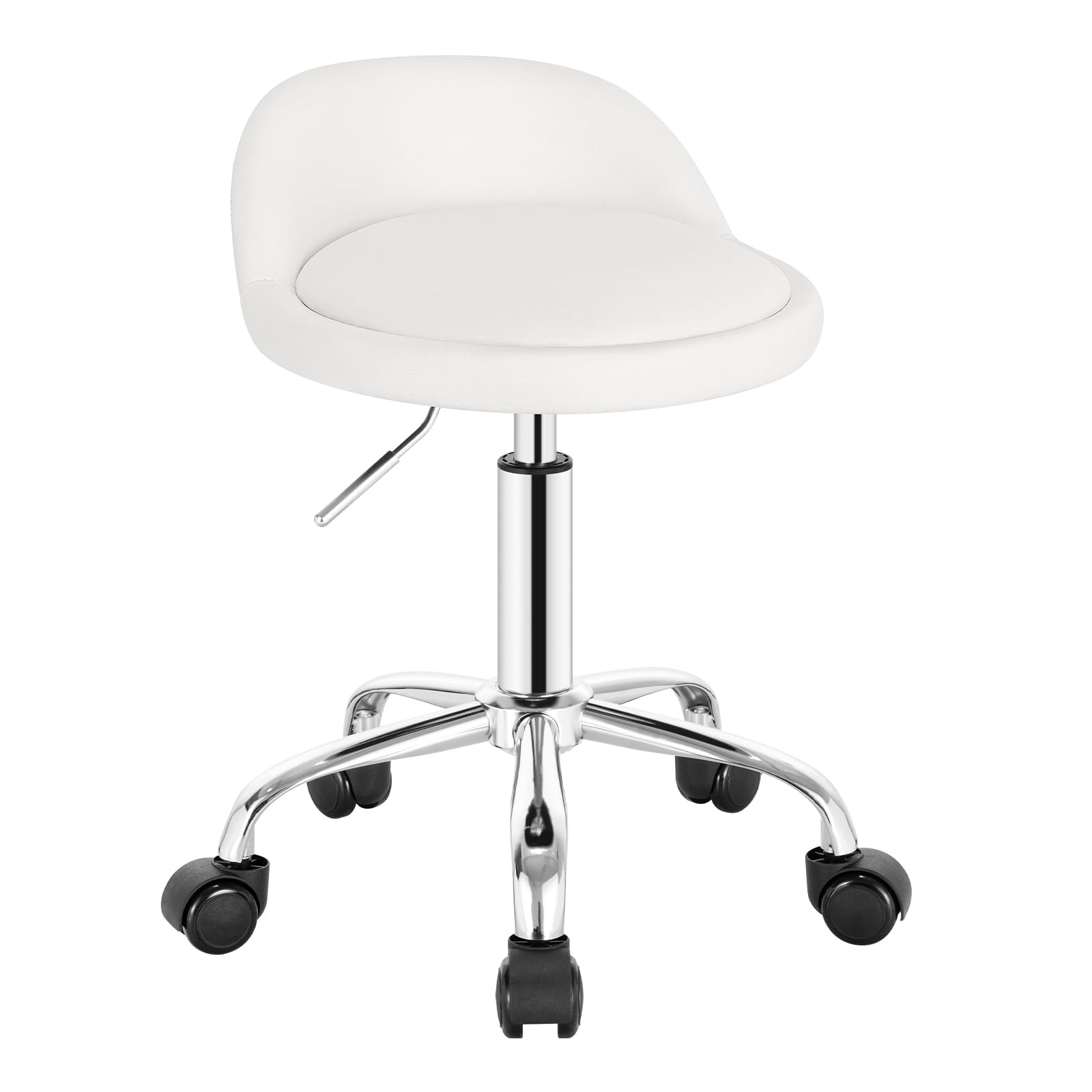 WOLTU Silla de Tocador, Taburete Giratorio con Respaldo Bajo, Altura Regulable (43-54,5 cm), Funda de Cuero Sintético, Estructura Metálica, Blanco