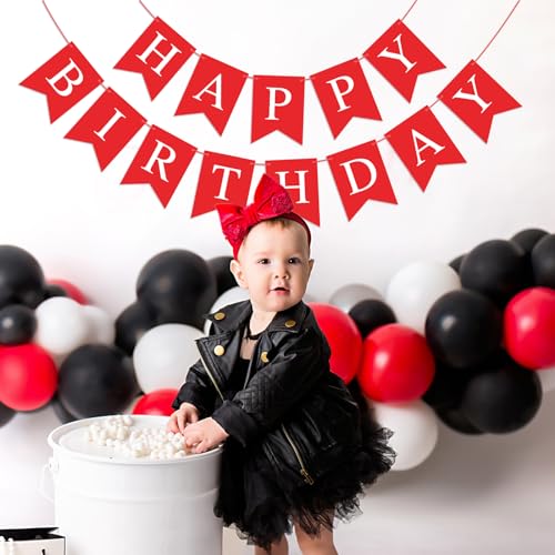 Image of Hooqict Red Happy Birthday Banner Sign for Backdrop Red Birthday Party Decorations for Women Men Party Supplies Wall Door Banner Garland Bunting Flag