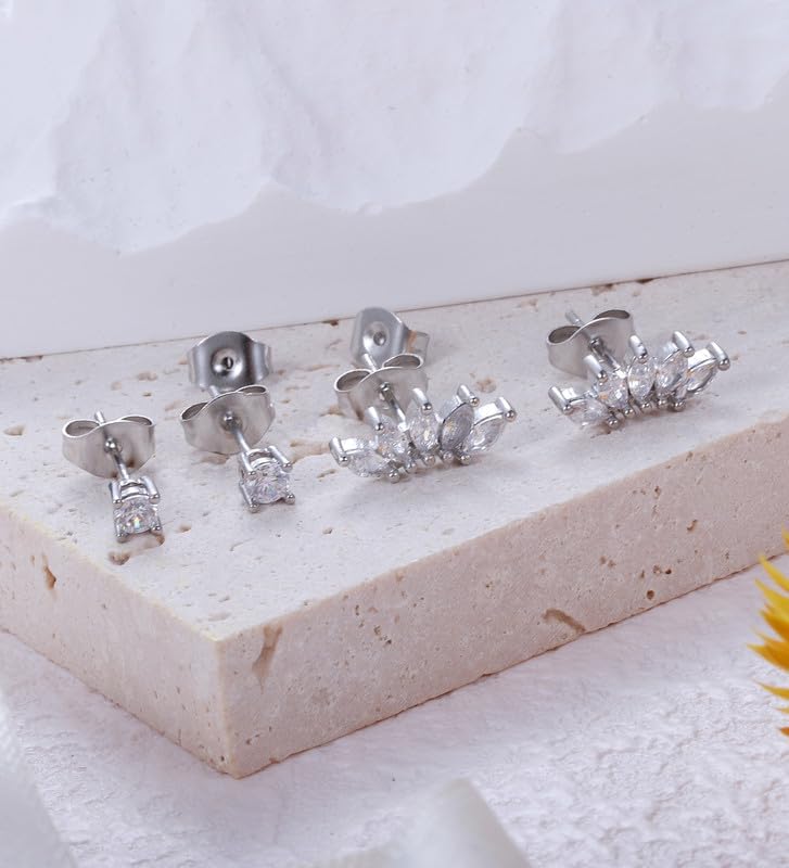 925 Sterling Silver Hypoallergenic Cartilage Earrings Studs Set for Multiple Piercing for Women Handmade CZ 14K Gold Plated Stacks Stud Earrings for Helix Tragus Conch Piercing Jewelry - Image 5