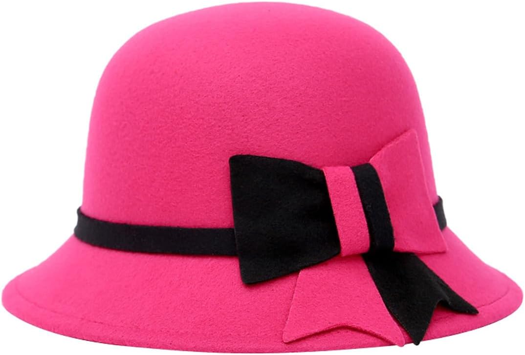 ECYC Ltd Imitation Wool Felt Bucket Hat, Classic Bowler Hat with Bow, Women's Winter Church Party Bowler Hats