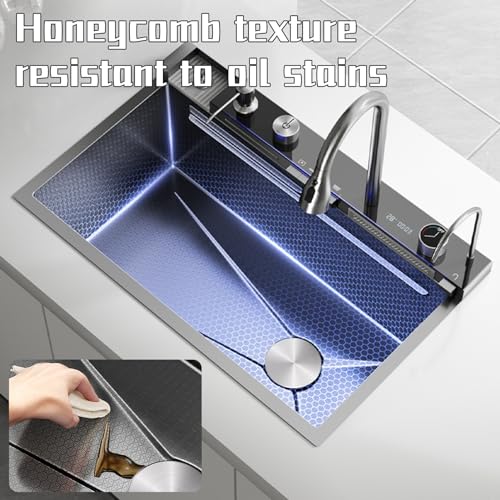 Évier de cuisine en acier inoxydable 304 avec robinet numérique cascade - 5