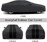 Indoor Saloon/Sedan Car Cover with Side Mirror Hood Full Protection, Soft Velvet Elastic Anti-wrinkle Fabric, for Garage,Car Show/Exhibition, Length 4.9-5.25M, Black Striped+Grey - 8