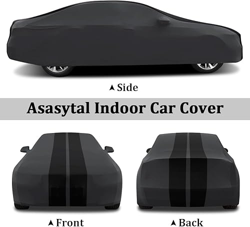Indoor Saloon/Sedan Car Cover with Side Mirror Hood Full Protection, Soft Velvet Elastic Anti-wrinkle Fabric, for Garage,Car Show/Exhibition, Length 4.9-5.25M, Black Striped+Grey - 8